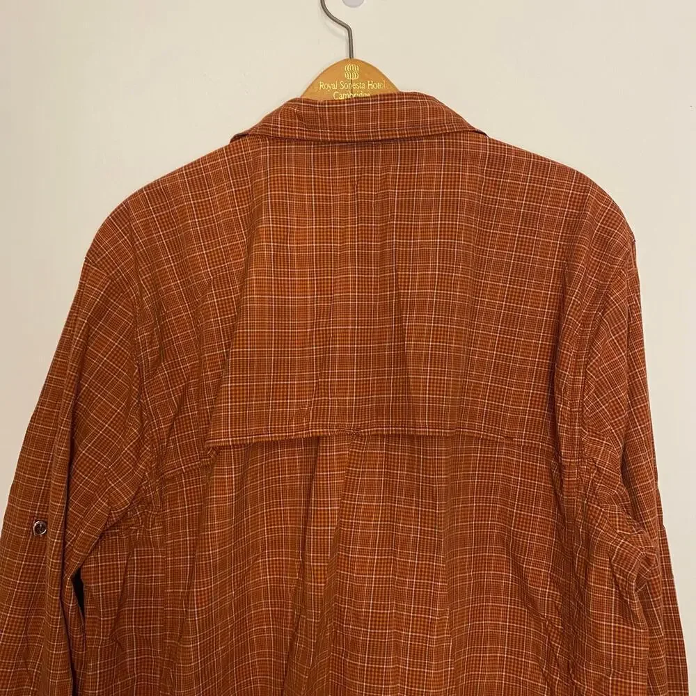 The North Face Orange Shirt Mens Long Sleeve Button Up Hike Fish Hunting Large